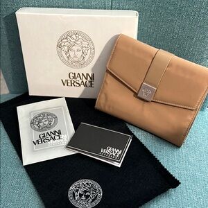 Gianni Versace Tan Clutch - Wallet with Box, Dust Cloth, & Tags EUC